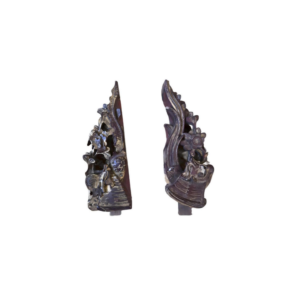 Pair of Vintage Hand-Carved Wooden Floral Wall Panels - Decorative Corbels